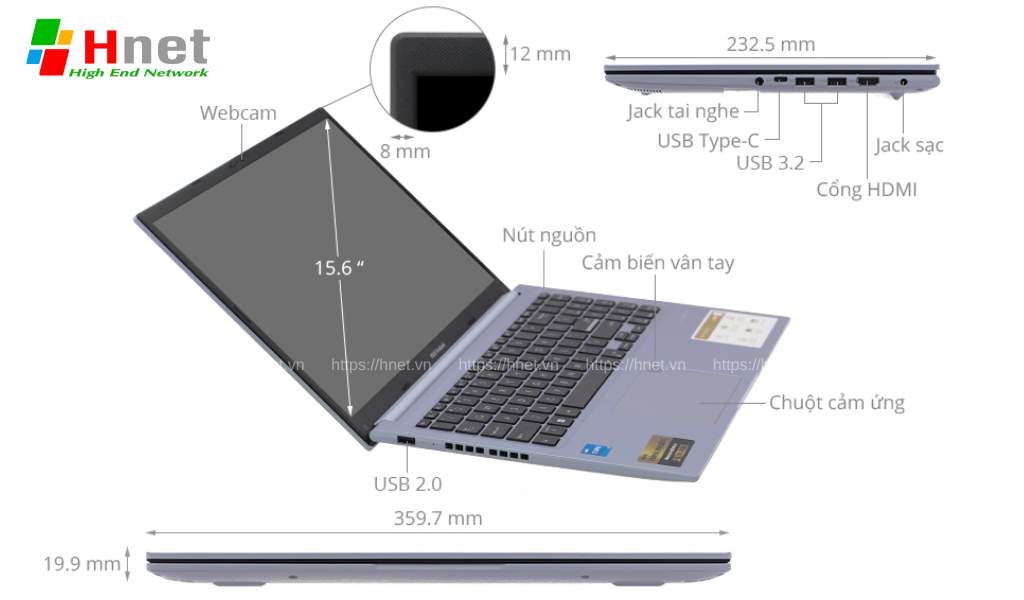 Cổng kết nối trên Asus Vivobook X1502ZA Core i5