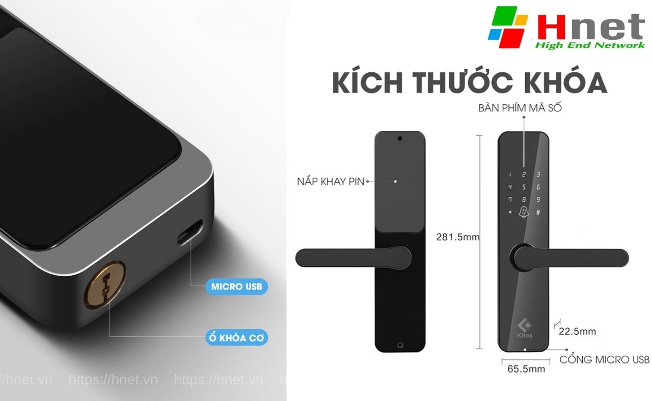 Cổng sạc khẩn cấp hỗ trợ khoá Kitos V2 Pro hoạt động khi hết pin