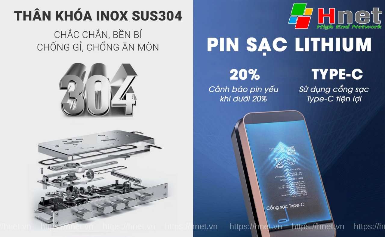 Khoá Kitos có thân khoá chắc chắn và pin sạc dung lượng cao