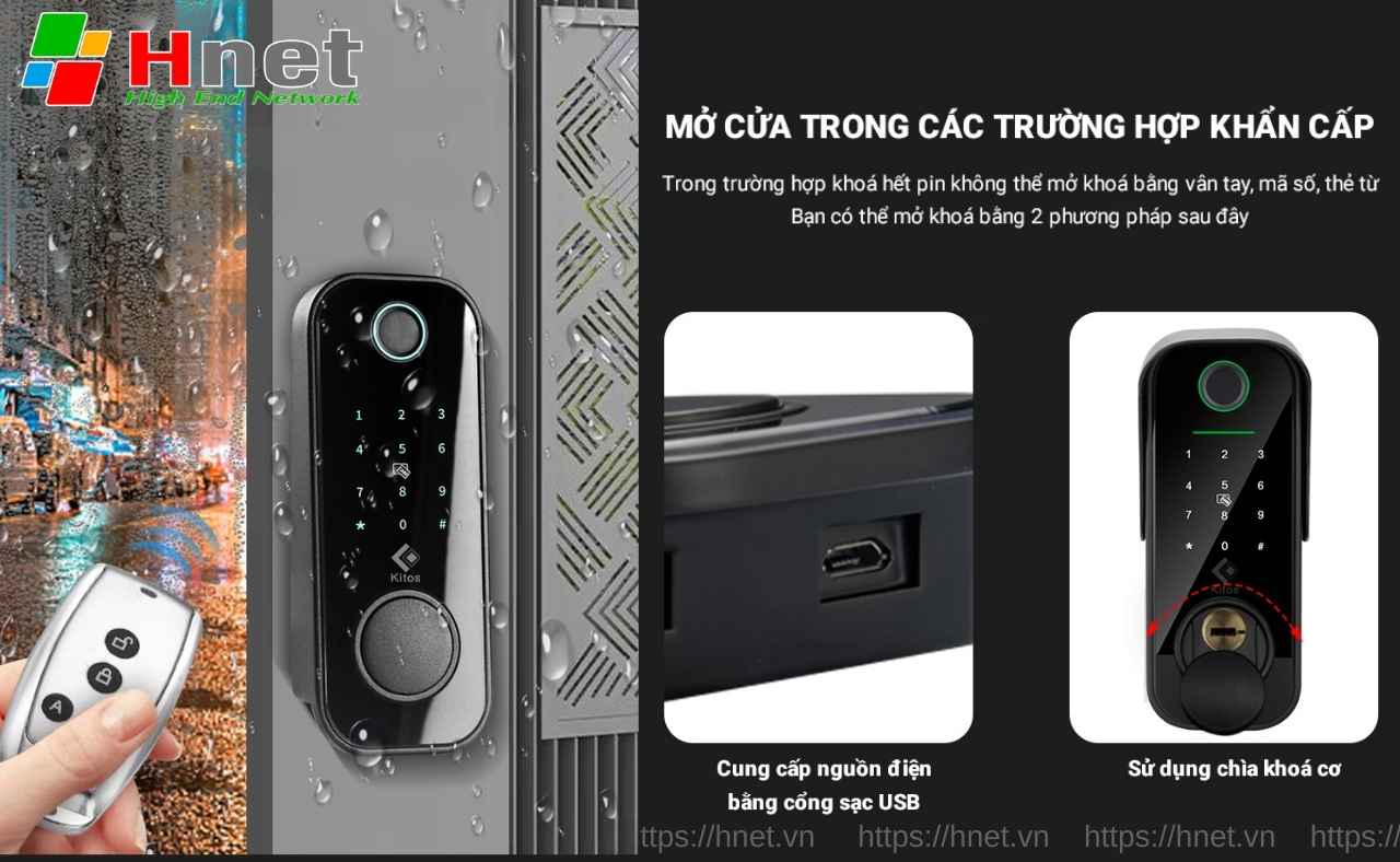 Khoá thông minh Kitos KT DL04 Plus hỗ trợ mở khoá cả khi hết pin