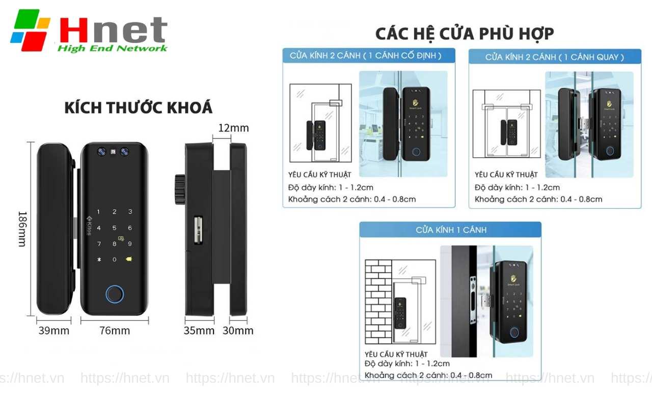 Khoá thông minh Kitos phù hợp với nhiều hệ cửa kính khác nhau