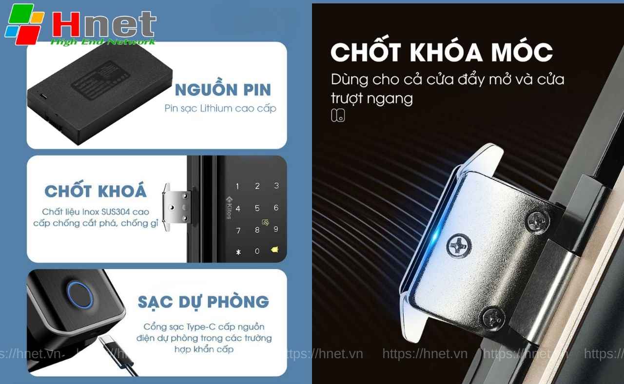 Khoá vân tay cửa kính Kitos có các chi tiết thông minh