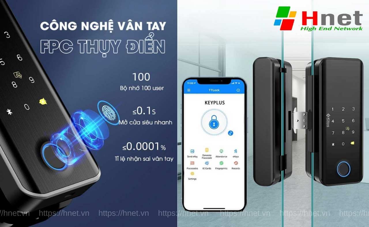 Khoá vân tay cửa kính Kitos GL30 Pro hỗ trợ mở khoá vân tay